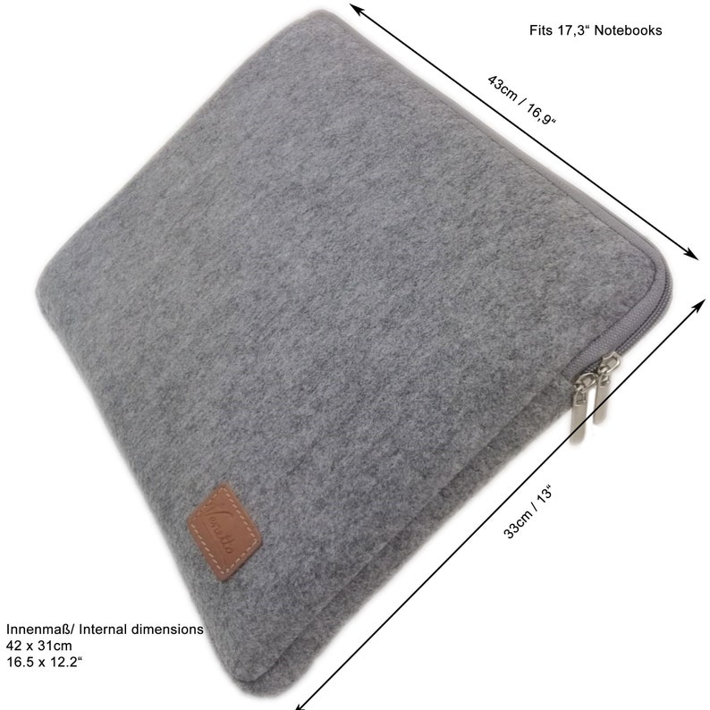 17,3 pouces 17 étui sac de protection feutre sac housse de protection pour ordinateur portable, ordinateur portable gris image 7