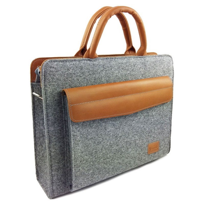 Business bag handbag women's bag grey felt bag briefcase office bag leather bag felt 13 inch laptop shoulder bag ladies image 7