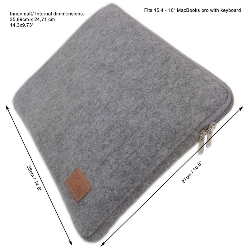 15.4 inch Case Case Protective Case Felt Case Protective Sleeve Sleeve for MacBook Pro 16 inch, Notebook, Laptop Grey image 2