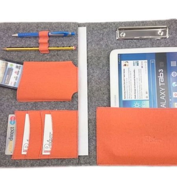 DIN A4 organisateur enduisent support poche Etui tablette eBook smartphone, Orange gris