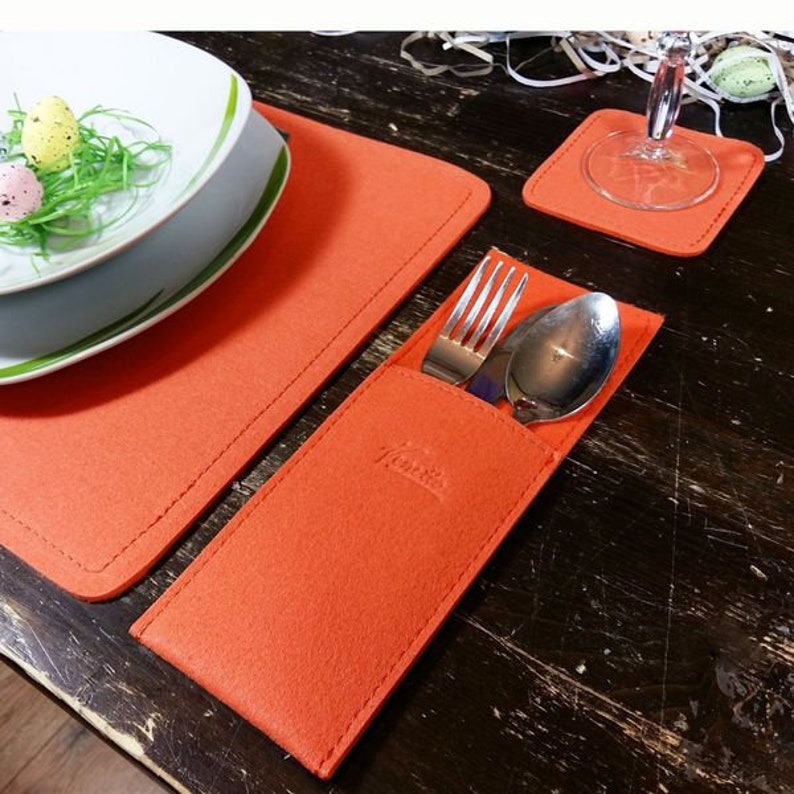 poches de 4 cours festif décorations napperons set couteaux de table nappes, décorations de table en feutre, Orange image 2
