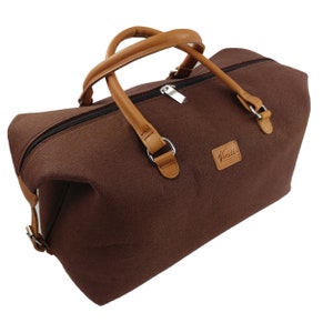 Hand luggage bag, business bag, weekender bag, felt bag, felt and leather handbag, shoulder bag, brown image 1