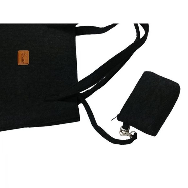 Shopper dames tas tote bag tas handvat tas vilt tas met geïntegreerde portemonnee zwart afbeelding 2