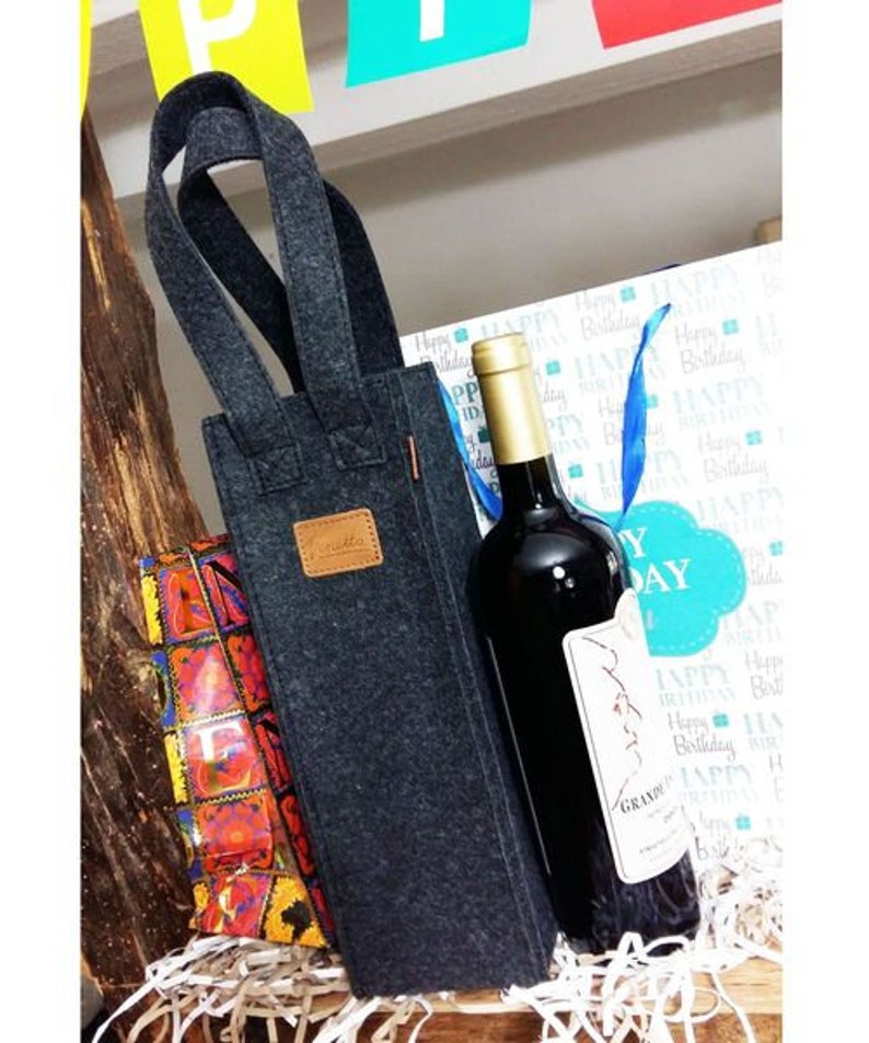 Gift Bag Bottle bag tote bag for wine bag felt bag blue image 4