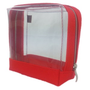 Kulturtasche Beutel für Kosmetik Schminktasche Filztasche Kulturbeutel Hülle Tasche für Make Up Kosmetik Reisetasche transparent rot