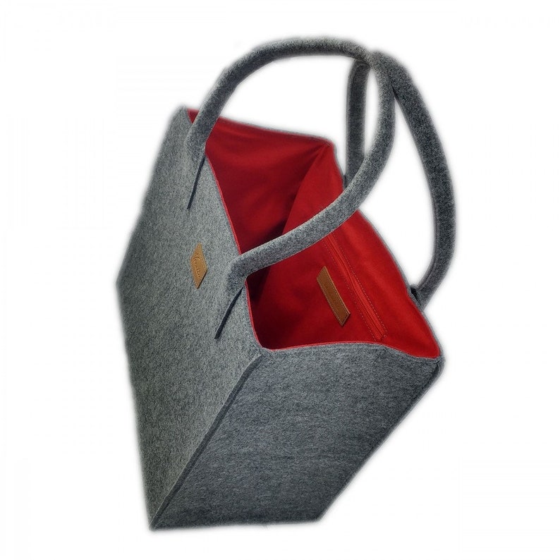 Shopping Bag Women's Bag Shopper Bag Ladies Hänkel Bag Handbag Basket grey red image 3