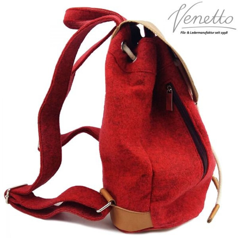 Venetto fieltro mochila mochila hecha de fieltro y elementos de cuero muy ligero, moteado rojo imagen 4