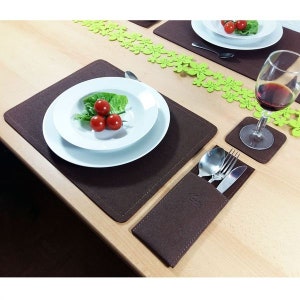 2 set carré set place mats dessous-de-plat tableau économiseur coutellerie poches plafond table décorations napperon table décoration de table, Brown image 2