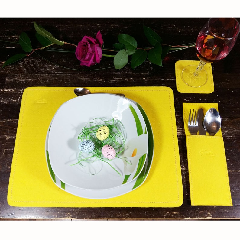 4-er Mat table Mat Tableware Coaster cup ceiling cutlery tablecloths table decorations felt yellow image 4