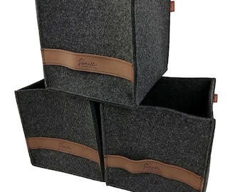 3-er Set Box Filzbox Aufbewahrungskiste Aufbewahrungsbox Kiste für Allelei auch für IKEA Regale schwarz meliert