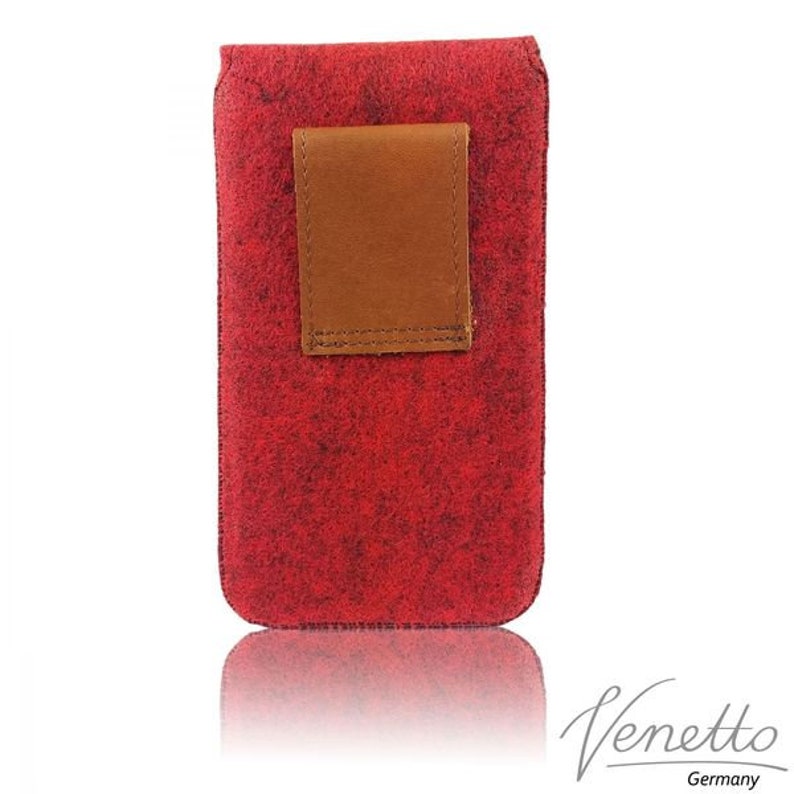 5.0-6.4 vertical belly bag Belt pocket pouch case cover made of felt for smartphone, red image 2