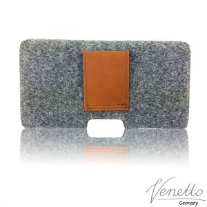 5.0-6.4 horizontal outer pocket bag cover case made of felt for mobile phone grey image 2