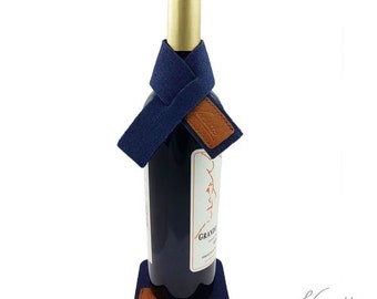 Wine cuff set for wine Tropfstopper wine collar scarf drip catcher with coaster made of felt dark blue