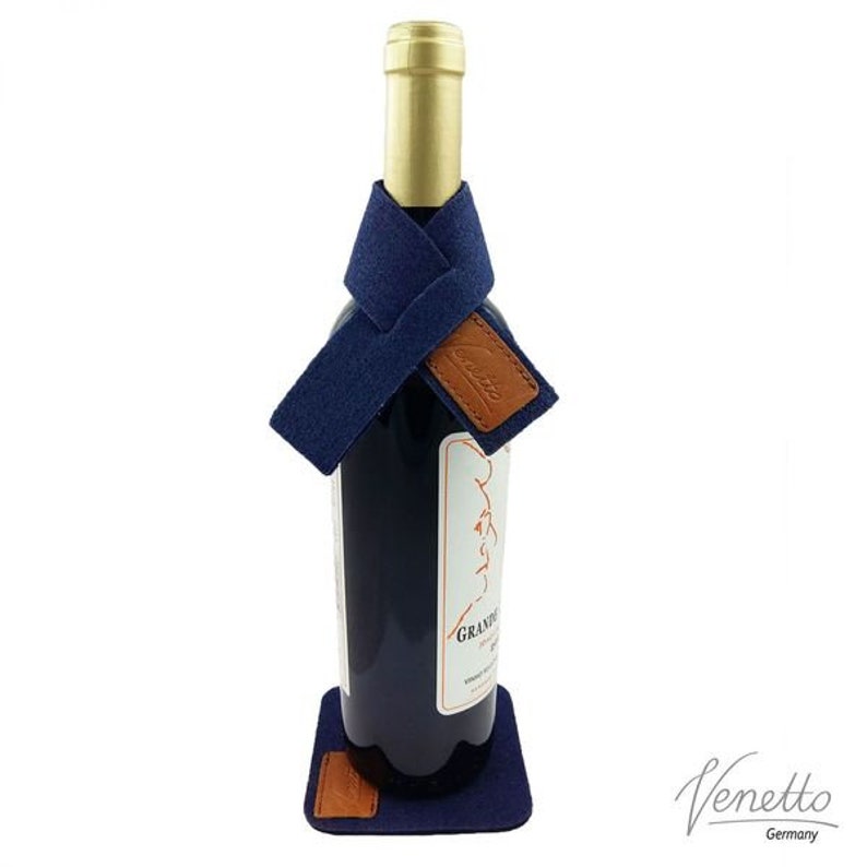 Wine cuff set for wine Tropfstopper wine collar scarf drip catcher with coaster made of felt dark blue image 1