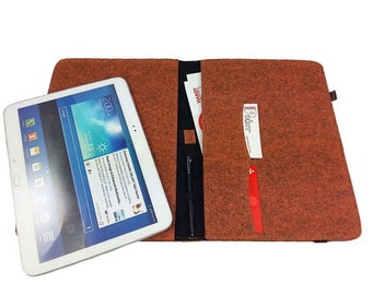 9.1-10.1 inch Tablethülle organizer protective cover case felt bag Filzhülle folding bag protective bag made of felt Tablettasche, orange mottled