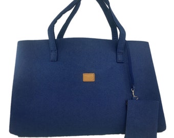 Big Shopper große Damentasche Handtasche Einkauf Henkeltasche Schultertasche Filztasche vegan vegie Tasche blau dunkel