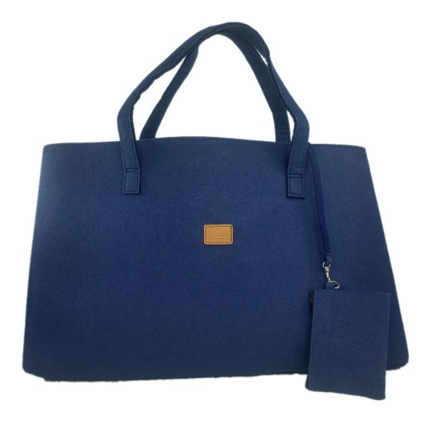 Big Shopper große Damentasche Handtasche Einkauf Henkeltasche Schultertasche Filztasche vegan vegie Tasche blau dunkel