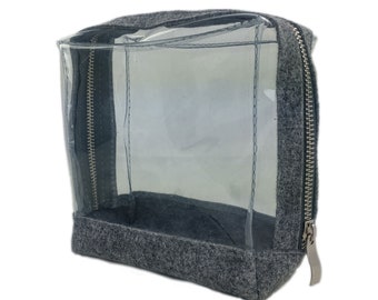 Sac de toiletry pour le sac cosmétique de maquillage a fait feutre sac de sac de toilette sac de toilette pour le sac de voyage de cosmétiques de maquillage gris transparent