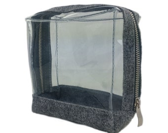 Kulturtasche Beutel für Kosmetik Schminktasche Filztasche Kulturbeutel Hülle Tasche für Make Up Kosmetik Reisetasche transparent grau