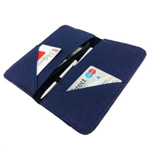 5.2-6.4 bookstyle wallet handbag cellphone case protective cover bag cover made of felt felt bag for mobile phone, blue image 1