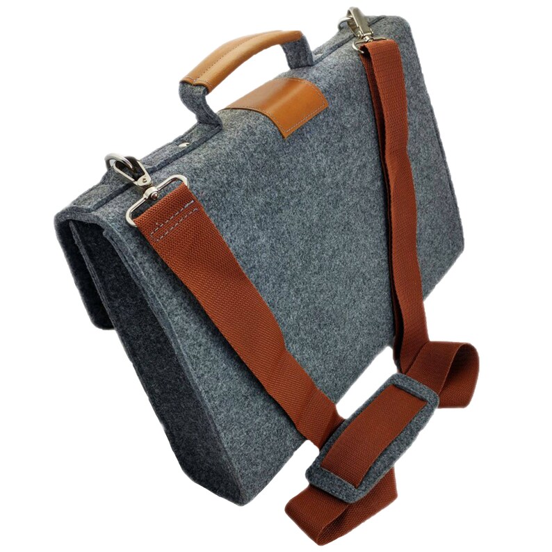 Business bag handmade shoulder bag document bag briefcase handbag laptop notebook bag men women with leather applications image 4