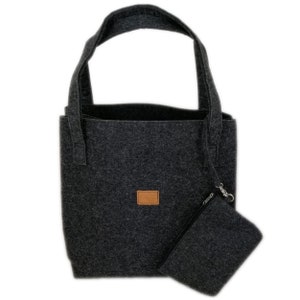 Shopper Damentasche Handtasche Einkaufstasche Tasche Filz vegan Henkeltasche Filztasche mit Geldbörse Portemonnaie Damen schwarz melange
