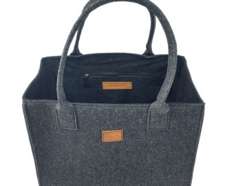 Sac Shopper sac à main sac à main achat poche anse en feutre feutre vegie vegan noir métâches