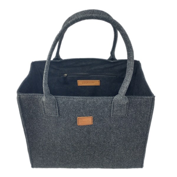 Sac Shopper sac à main sac à main achat poche anse en feutre feutre vegie vegan noir métâches