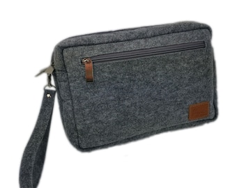 Horizontal Small Men's Camera Bag for Documents Phone Smartphone Cam Wallet Felt Bag Grey