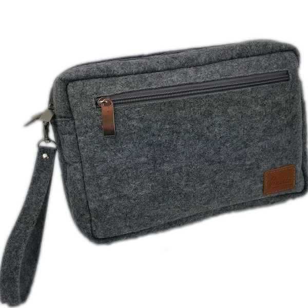 Horizontal Small Men's Camera Bag for Documents Phone Smartphone Cam Wallet Felt Bag Grey