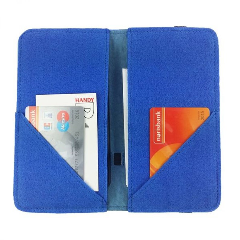 5.2 6.4 Bookstyle wallet case Buchhülle Schutzhülle Tasche Hülle Etui aus Filz für Smartphone, blau Bild 1