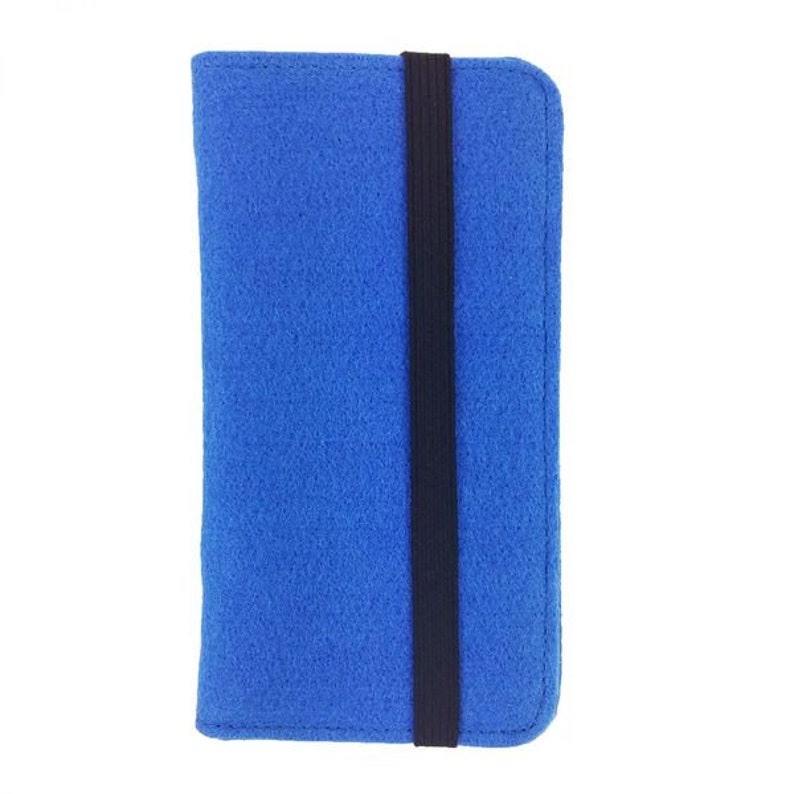 5.2 6.4 Bookstyle wallet case Buchhülle Schutzhülle Tasche Hülle Etui aus Filz für Smartphone, blau Bild 2