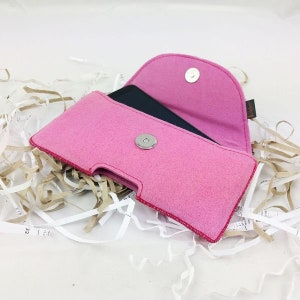 5.0 6.4 Horizontal Bauchtasche Gürteltasche Quertasche Tasche aus Filz Filztasche für Handy Pink Bild 3