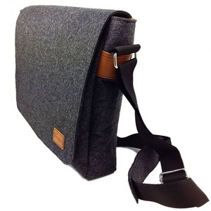 Men's Bag Crossbody Bag Shoulder Bag Felt Bag Felt and Leather also for MacBook / Surface / Laptop black image 2