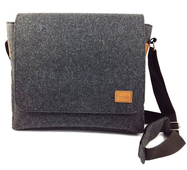 Men's Bag Crossbody Bag Shoulder Bag Felt Bag Felt and Leather also for MacBook / Surface / Laptop black image 1