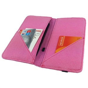 5.2-6.4 bookstyle wallet case pouch cover case for smartphone folding bag made of felt, pink image 1