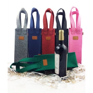 Geschenktasche Flaschentasche Tragetasche für Wein Tasche Filztasche blau Bild 1