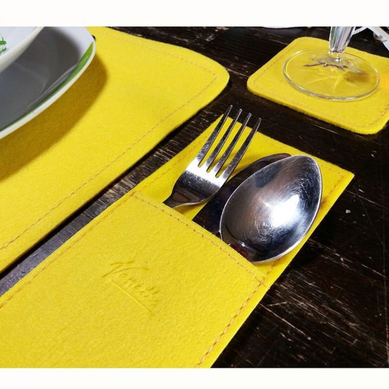 4-er Mat table Mat Tableware Coaster cup ceiling cutlery tablecloths table decorations felt yellow image 3