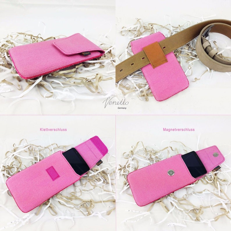 5.0 6.4 Bolsa de cinturón vertical de la bolsa del vientre bolsa hecha caja protectora de la bolsa de fieltro para el teléfono móvil rosa imagen 4