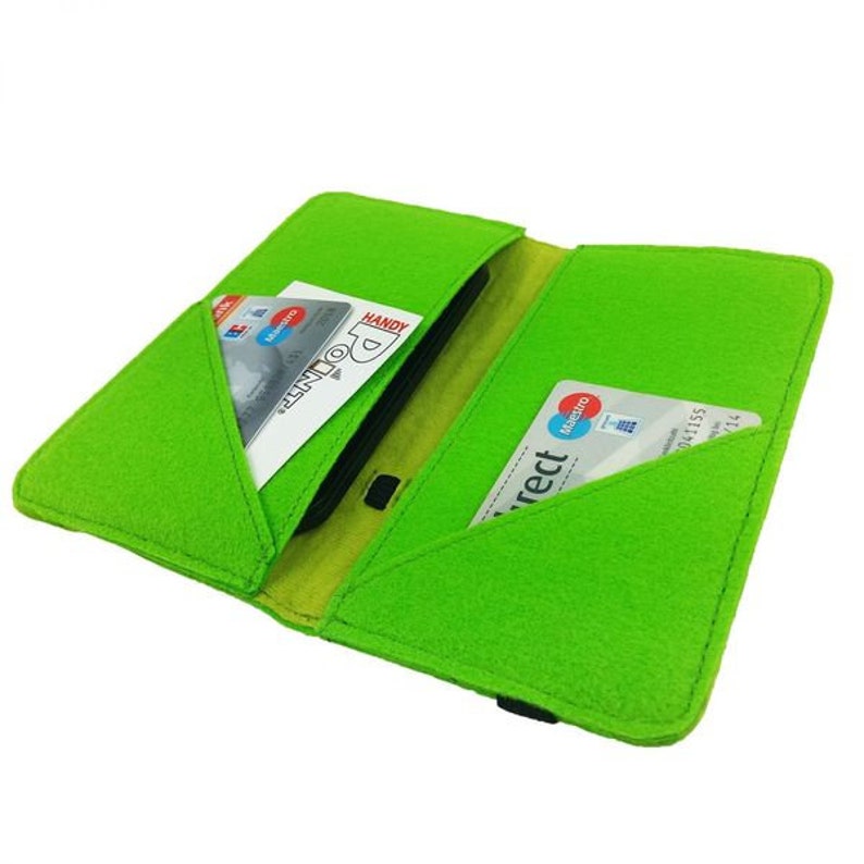 5.2-6.4 Bookstyle wallet case sleeve cover folding bag folding sleeve, felt, green image 1