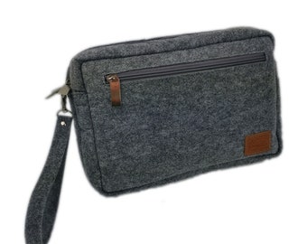 Horizontal large men's wallet felt cover bag for camera grey