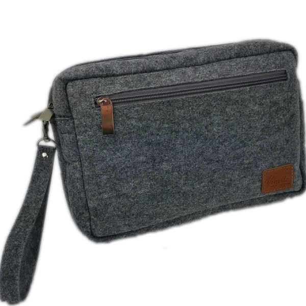 Horizontal large men's wallet felt cover bag for camera grey