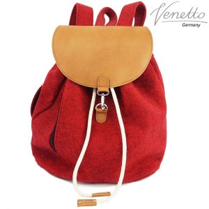 Venetto fieltro mochila mochila hecha de fieltro y elementos de cuero muy ligero, moteado rojo imagen 3