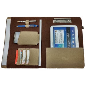 DIN A4 Organizer bag cover with bracket sleeve protective cover tablet cellphone, brown cappuccino
