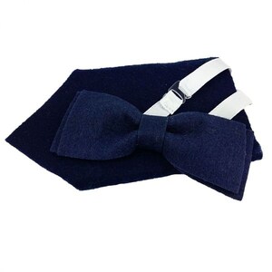 Unique mens fly bow fly made of felt with insert cloth, blue dark blue image 5