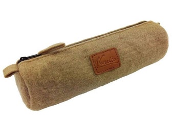 Spring Pencil pen Bag pencil Stifterolle Schlamperrolle student case made of felt Cappucino Brown