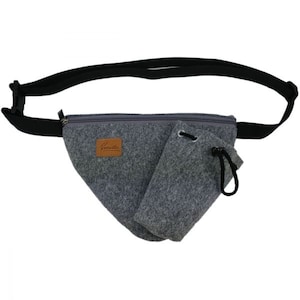 Gürteltasche Bauchtasche Hüfttasche Flaschenfach Getränke-Fach Halter für Getränk Tasche Filztasche grau