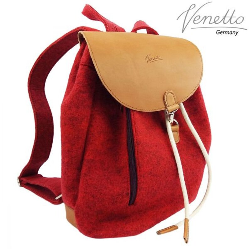 Venetto felt backpack bag backpack made of felt and leather elements very light, red mottled image 5