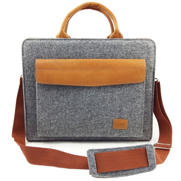 Business bag handbag women's bag grey felt bag briefcase office bag leather bag felt 13 inch laptop shoulder bag ladies