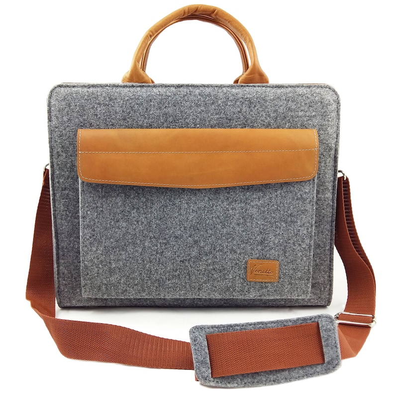 Business bag handbag women's bag grey felt bag briefcase office bag leather bag felt 13 inch laptop shoulder bag ladies image 1